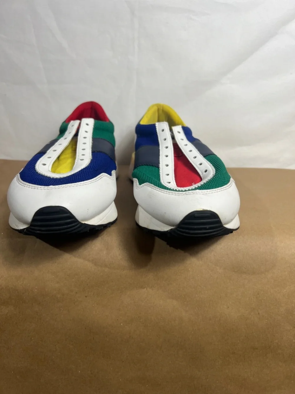 Men's Multicolor Athletic Slip-On Sneakers - White/Blue/Green/Red/Yellow - Picture 2 of 7